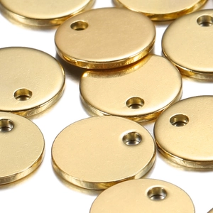 Bulk stack of premium gold-plated stainless steel round blank pendants with pre-drilled holes