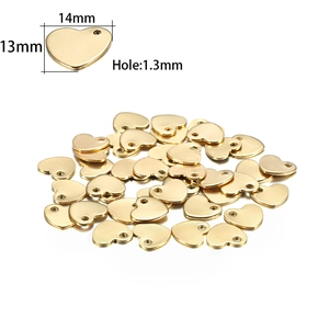 Detail of 14mm gold heart-shaped stainless steel charms showing precise dimensions and hole size