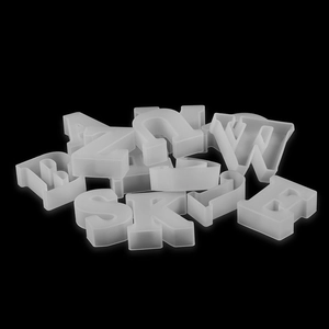 Close-up of translucent silicone letter molds for DIY crystal resin casting projects