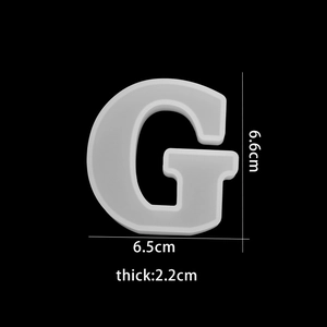 Detailed view of capital letter G silicone mold with dimensions 6.6cm x 6.5cm x 2.2cm