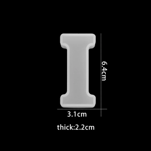 Translucent silicone letter I mold for resin art with dimensions 6.4cm height and 2.2cm thickness