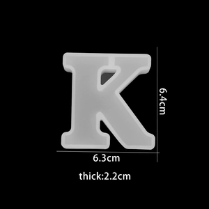 Detailed view of the letter K silicone mold with dimensions 6.4cm height and 2.2cm thickness