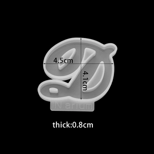 Detailed view of lowercase letter silicone mold with dimensions 4.5cm by 4.1cm and 0.8cm thick