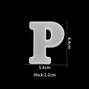 Silicone mold for letter P showing dimensions 6.4cm height and 2.2cm thickness