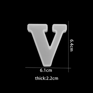 Detailed size view of translucent silicone letter V mold for resin DIY crafts