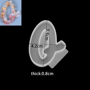 Silicone lowercase letter Q mold with dimensions 5.4cm by 4.2cm for DIY resin crafts