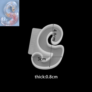 Detail of letter S silicone mold for DIY resin jewelry with dimensions 4.8cm x 3cm x 0.8cm