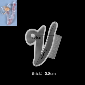 Detail of cursive letter V silicone mold with dimensions 3.4x5.6x0.8cm for DIY jewelry