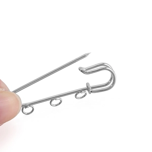 Silver metal safety pin with three circular loops for DIY jewelry making accessories