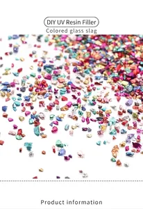 Close-up of vibrant crushed glass stones with metallic luster for DIY resin art