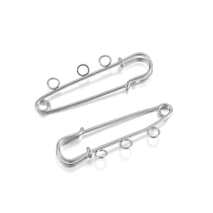 Polished silver safety pin with three loops for DIY jewelry and brooch design