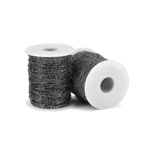 Detailed view of two rolls of dark grey gunmetal link chains for DIY jewelry making