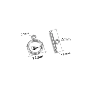 Makroansicht von OT-Verschluss aus Edelstahl mit Maßen von 14mm Ring und 22mm T-Stab