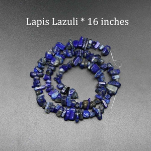 Close-up of 16-inch strand natural Lapis Lazuli chips beads for DIY jewelry making