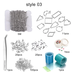 DIY jewelry making kit including 5M chain, 11 geometric frames and UV resin tools