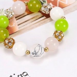 Polished colorful beads bracelet with 18K gold spacers and marble texture accents