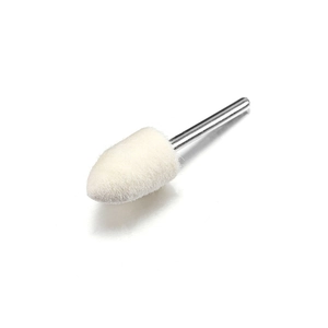 Macro detail of bullet-shaped wool felt polishing head with stainless steel shank