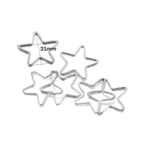 Silver star-shaped metal alloy frames for DIY jewelry crafts measuring 21mm in diameter