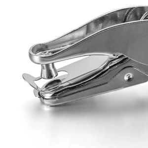 Silver metal single hole puncher with manual lever design for office paper and leather