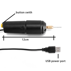 Mini handheld USB electric drill with black matte body and 12cm length for DIY crafts