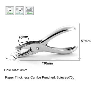Single hole metal puncher tool for paper and leather with 3mm hole diameter dimensions
