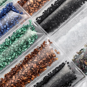 Macro view of colorful crushed glass sand and AB glass shards for DIY resin crafts filling