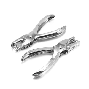 Manual single hole puncher set made of high strength chrome plated steel for office and paper