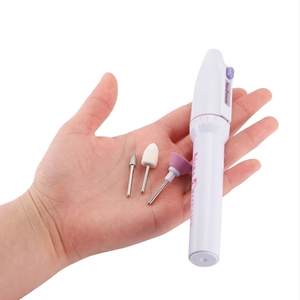Handheld electric nail file set featuring interchangeable polishing heads and white body
