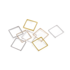 Square geometric metal frames for DIY jewelry in gold, silver and rose gold finishes