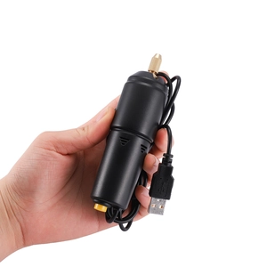Close-up of portable mini USB electric drill with black matte finish and yellow power button