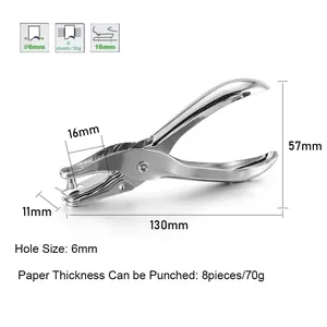 Manual single hole metal puncher with 6mm diameter and 130mm length for paper and leather