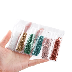 Six-color glitter glass fragments in transparent packaging for DIY nail art and resin craft
