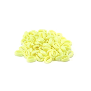 Macro shot of 11mm pale yellow acrylic open link connectors for DIY jewelry and accessories