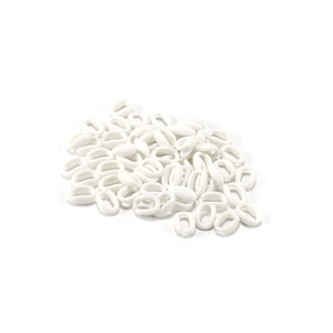 Close-up of polished white acrylic oval open links for DIY jewelry and accessory chains