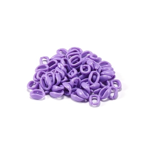 Macro view of purple acrylic open link connectors for DIY jewelry and glasses chains