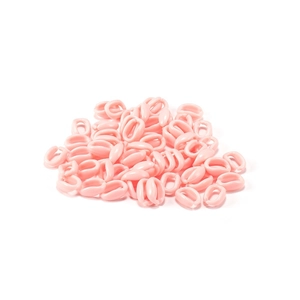 Detailed view of pink acrylic C-links for DIY jewelry, glasses, and face mask chains