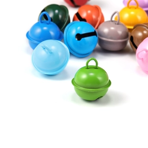 Colorful metal bells in assorted vibrant colors with top rings for DIY pet collars