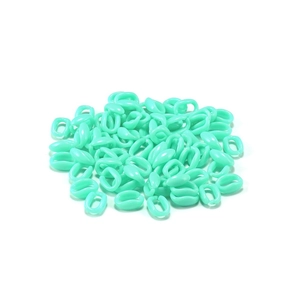 Detail of mint green acrylic open chain links for DIY necklaces and craft accessories
