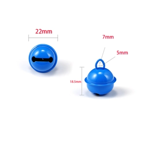 Blue 22mm painted metal bells for DIY crafts and pet collar accessories in two angles