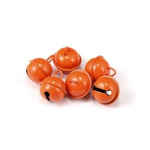 Set of six bright orange metal bell charms with top loops for DIY pets and crafts