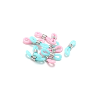 Close-up of pink and blue silicone anti-slip loop connectors for glasses and DIY chains