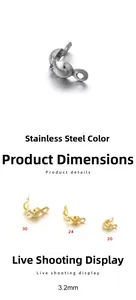 Macro view of 3.2mm stainless steel bead tips in gold and silver finishes for jewelry DIY