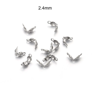 2.4mm silver stainless steel calottes double loop crimp covers for DIY jewelry making