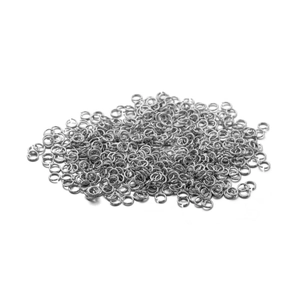 Macro shot of silver plated jump rings for DIY jewelry making and connecting items