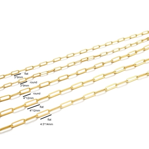 Various sizes of golden stainless steel rolo and paperclip chains for DIY jewelry making