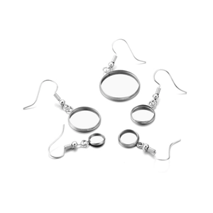 Stainless steel earring hooks with various round tray bases for DIY jewelry making