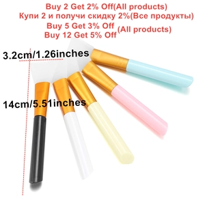 Detailed view of 5-piece silicone mask brush set with size measurements 14cm long