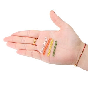 Close-up of colorful 50mm painted metal extension chains for DIY jewelry making and keychains