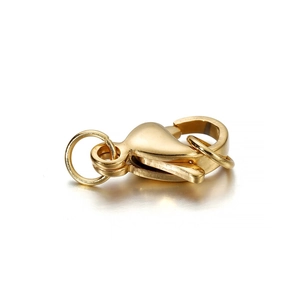 Macro shot of polished gold lobster clasp with smooth metallic finish for jewelry
