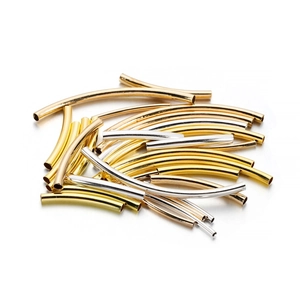 Perline a tubo ricurvo in metallo lucido oro e argento per creazione gioielli DIY